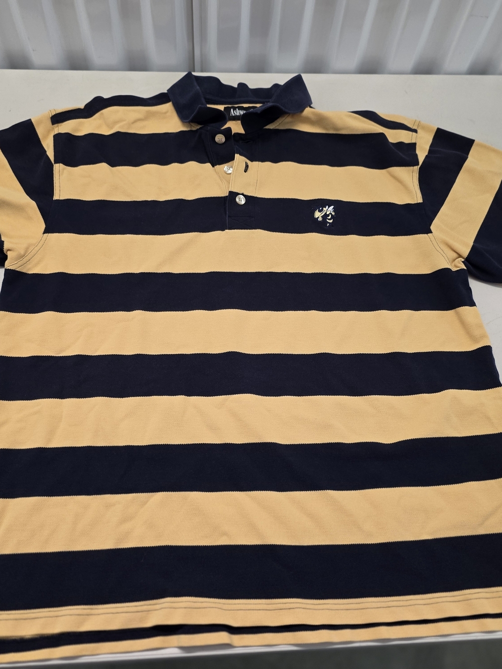 Ashworth Oversized Stripe Polo in Navy & Tan